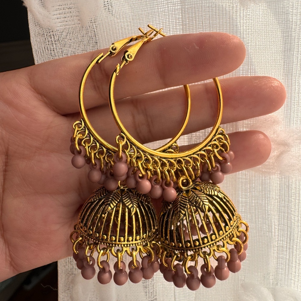 Gold and Brown Jhumka Earrings